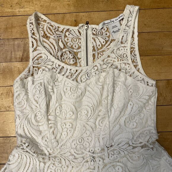 American Rag Dress Women’s Small Lace Floral White Lined Zip Back Fit N Flare - Picture 3 of 14